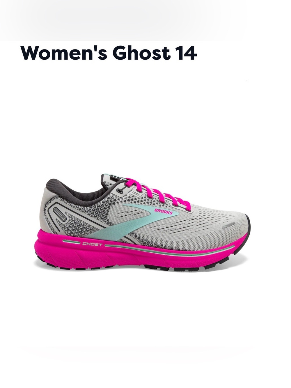Brooks Women's Ghost 14 Neutral Running Shoe - Oyster/Yucca/Pink - Size 7.5